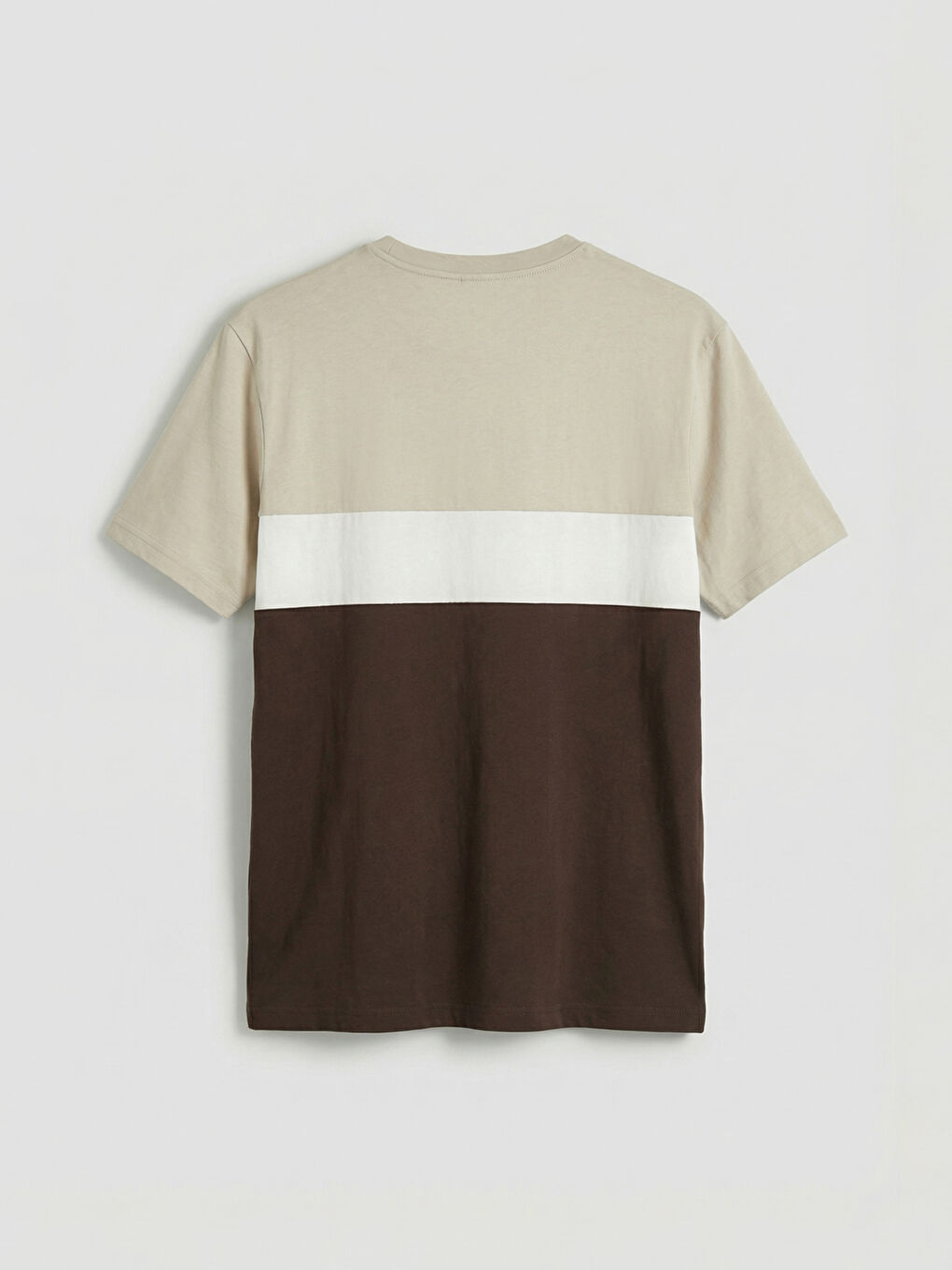 Kahverengi Bisiklet Yaka Renk Bloklu Penye Erkek Tişört-1
