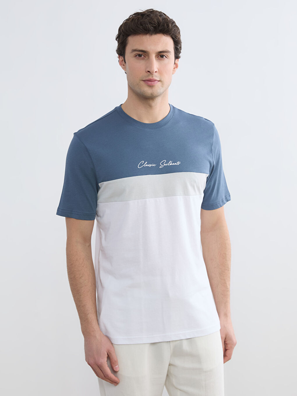 Muška majica od dresa sa blokovima boja i okruglim izrezom