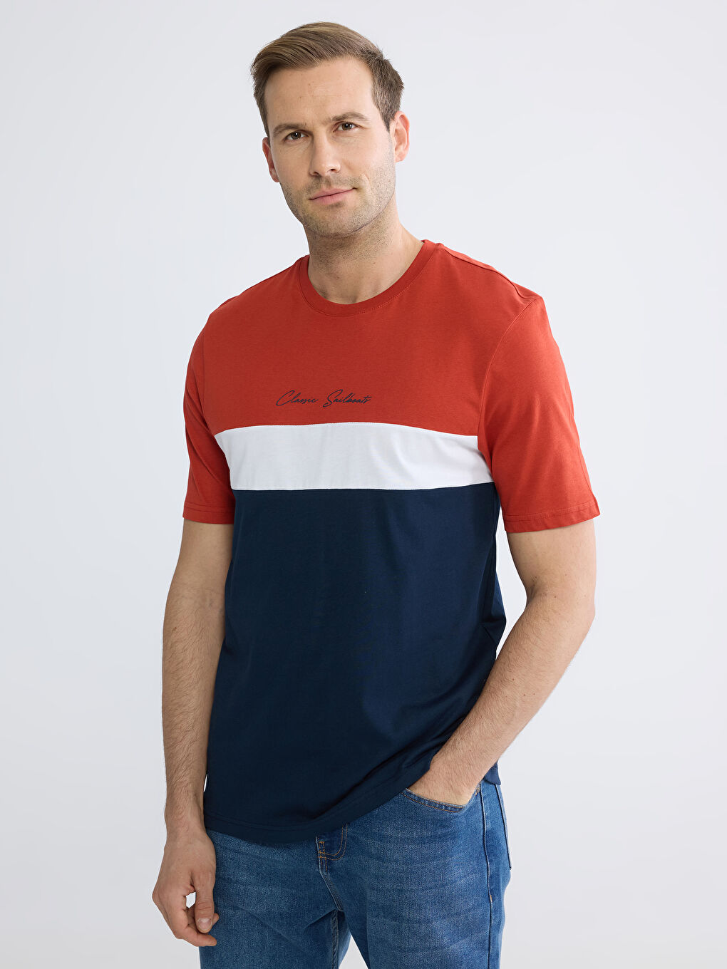 Men's Color-Block Crew Neck T-Shirt