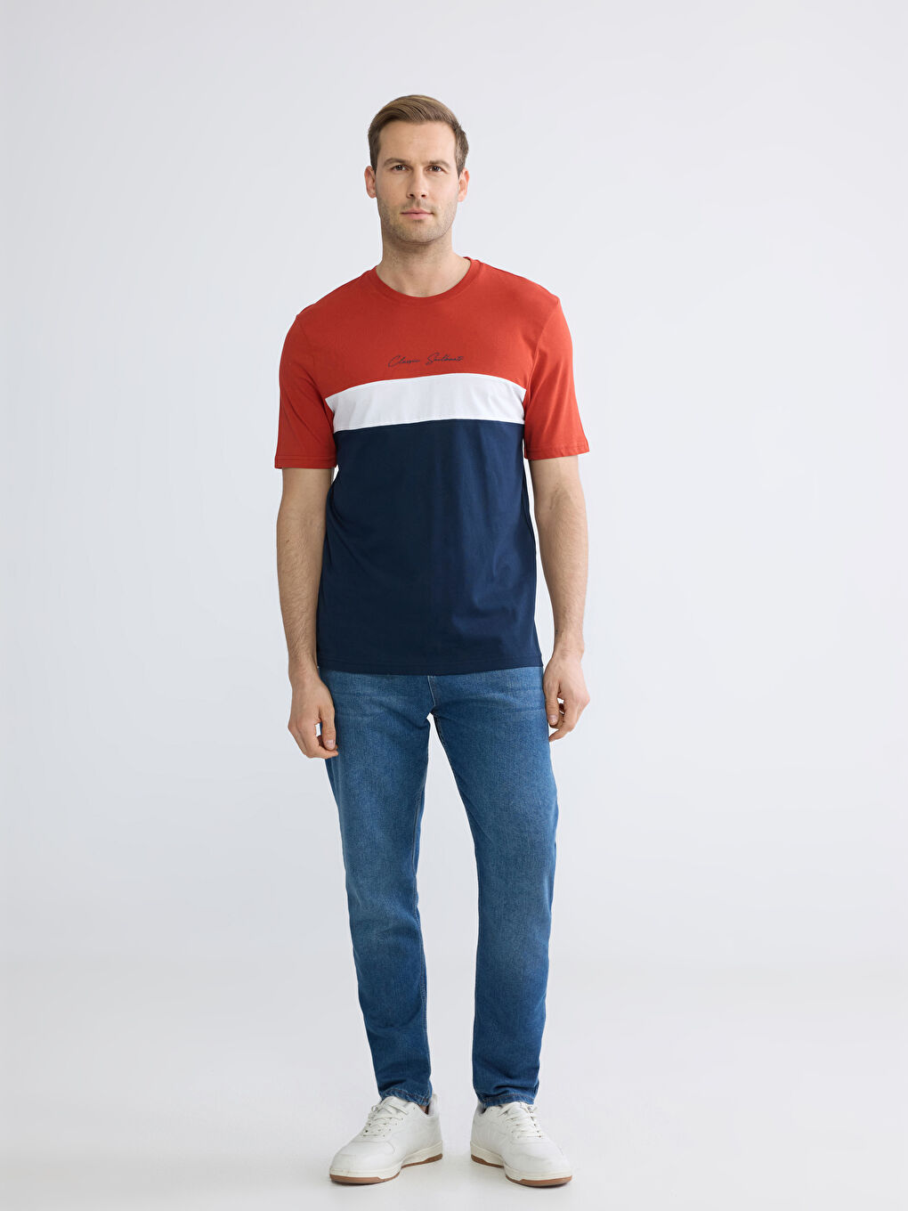Men's Color-Block Crew Neck T-Shirt-1