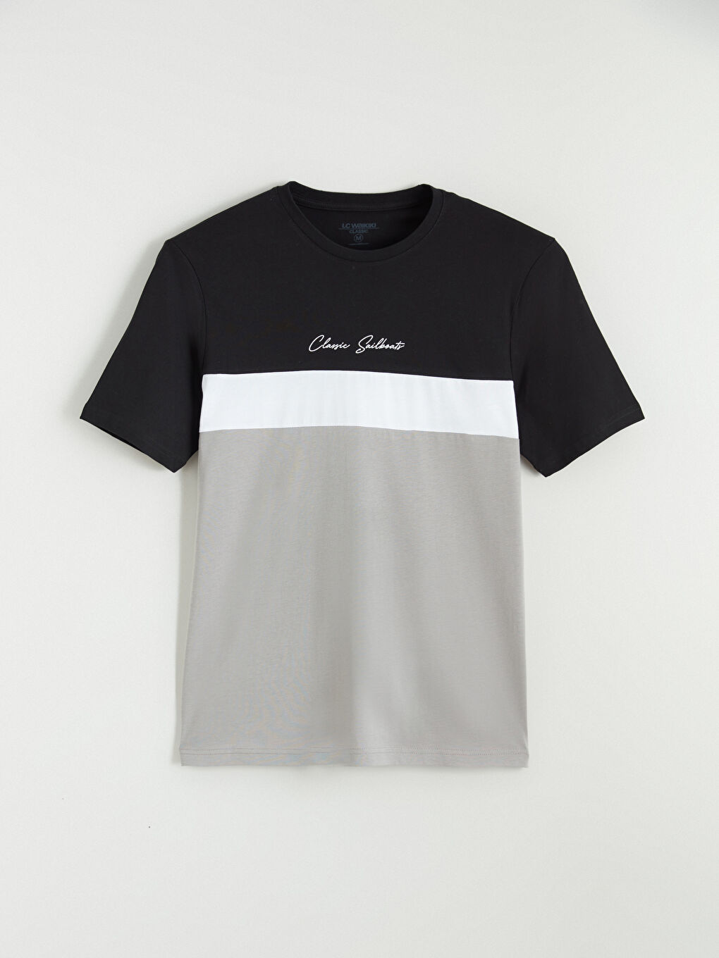 Siyah Bisiklet Yaka Kısa Kollu Renk Bloklu Erkek Tişört-8