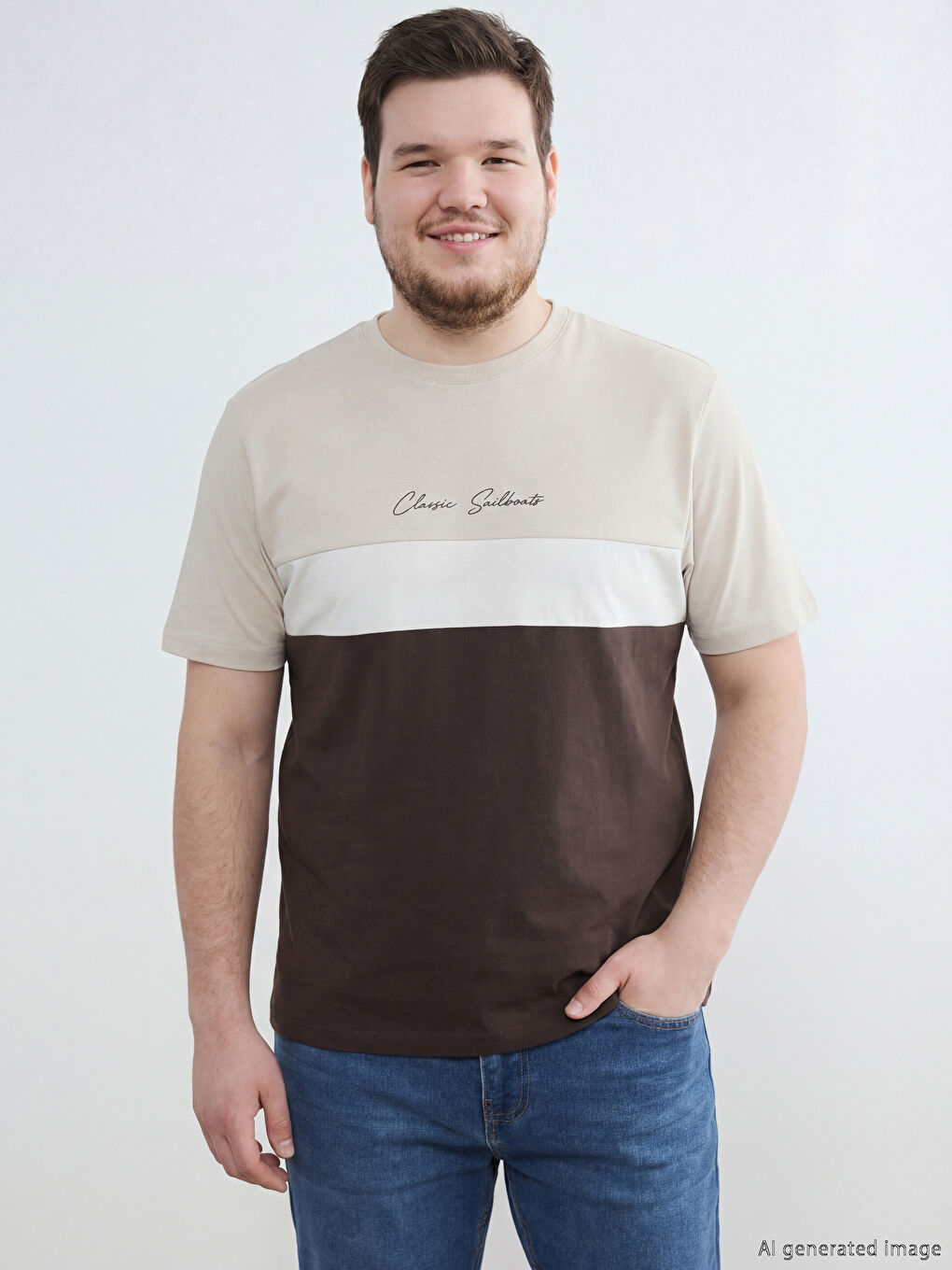تيشيرت للرجال برقبة دائرية ونمط ألوان متداخل من جيرسي-1