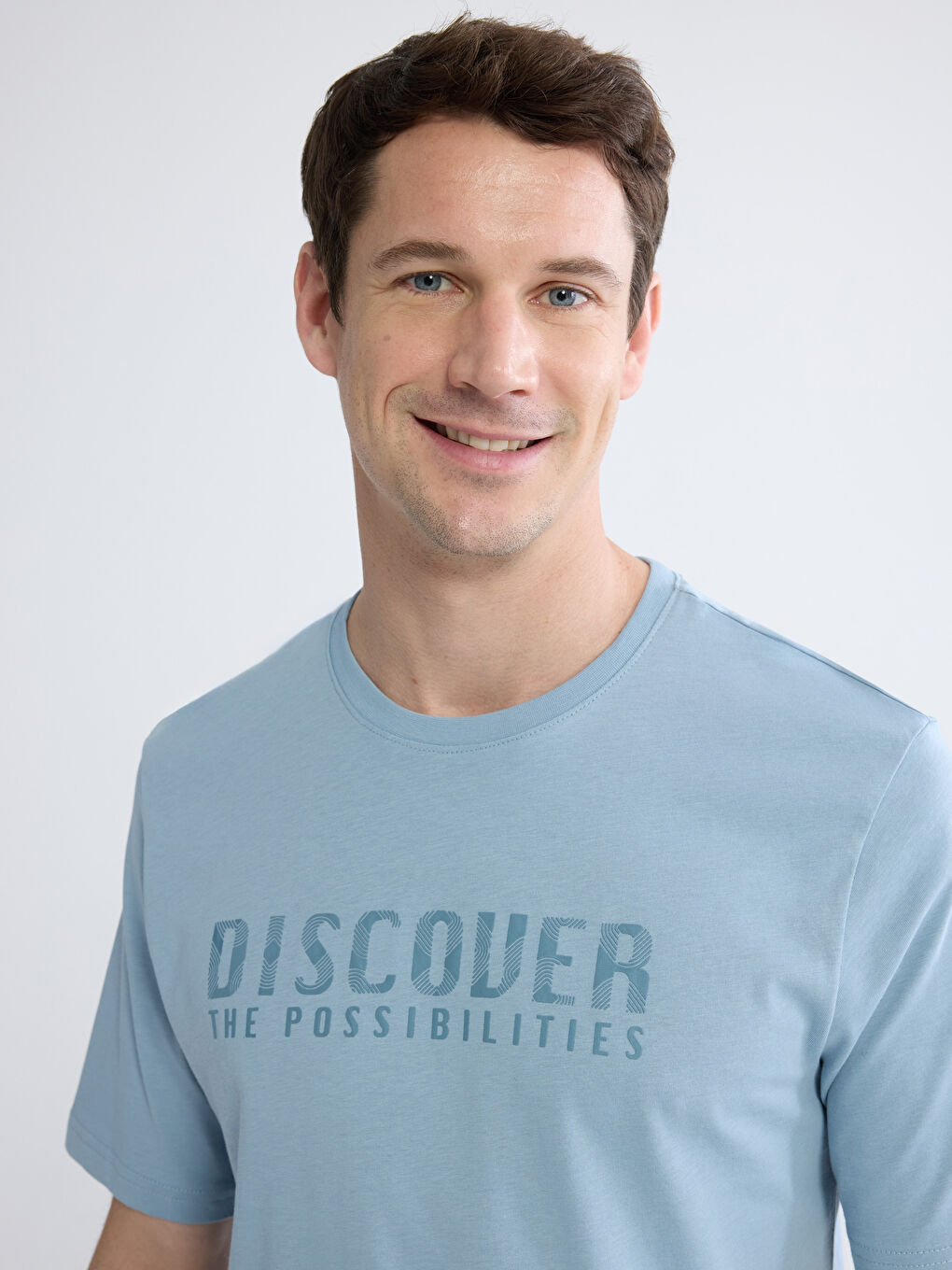 Mavi Bisiklet Yaka Baskılı Penye Erkek Tişört