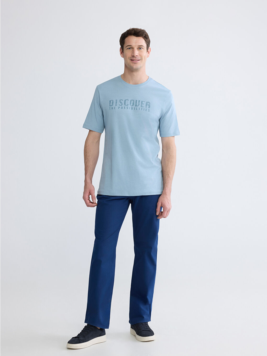 Mavi Bisiklet Yaka Baskılı Penye Erkek Tişört-1