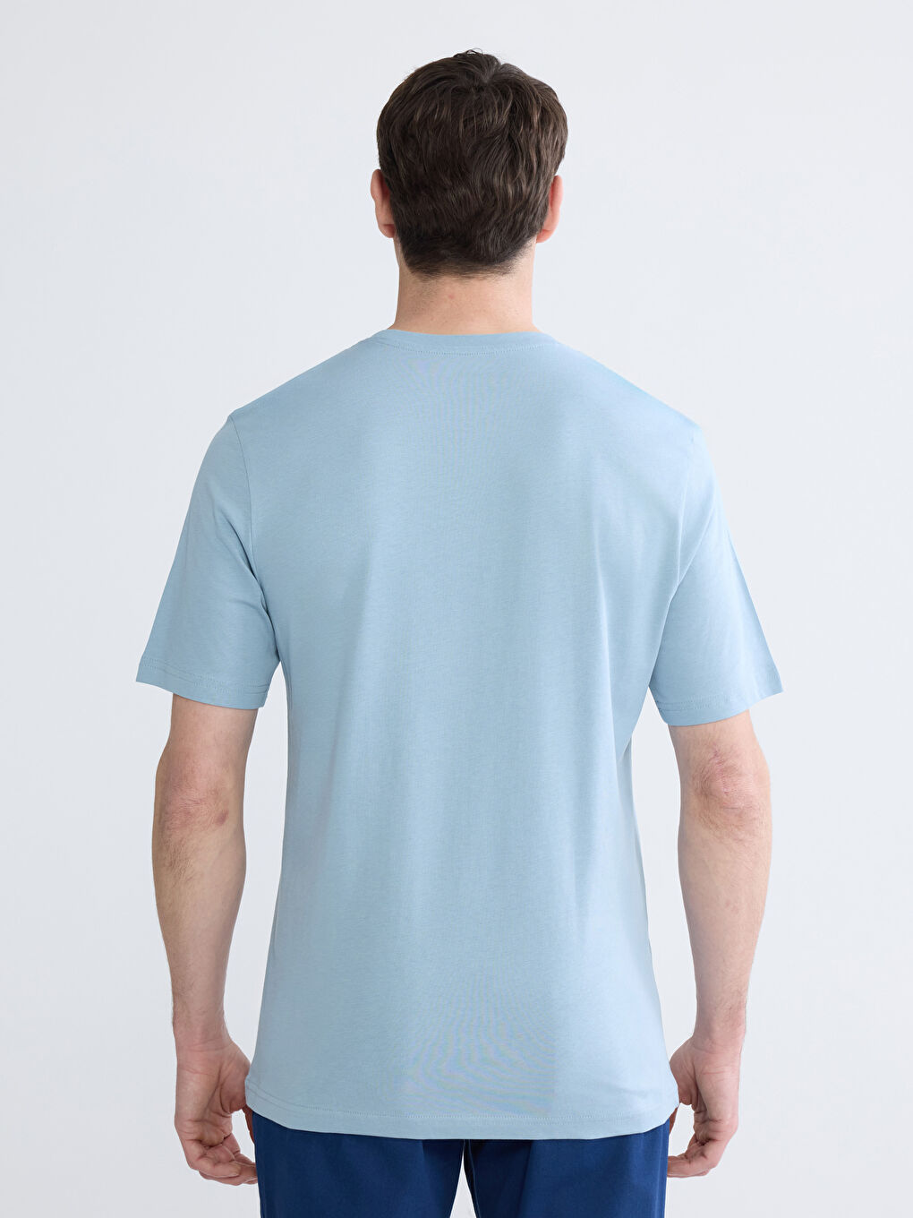 Mavi Bisiklet Yaka Baskılı Penye Erkek Tişört-3