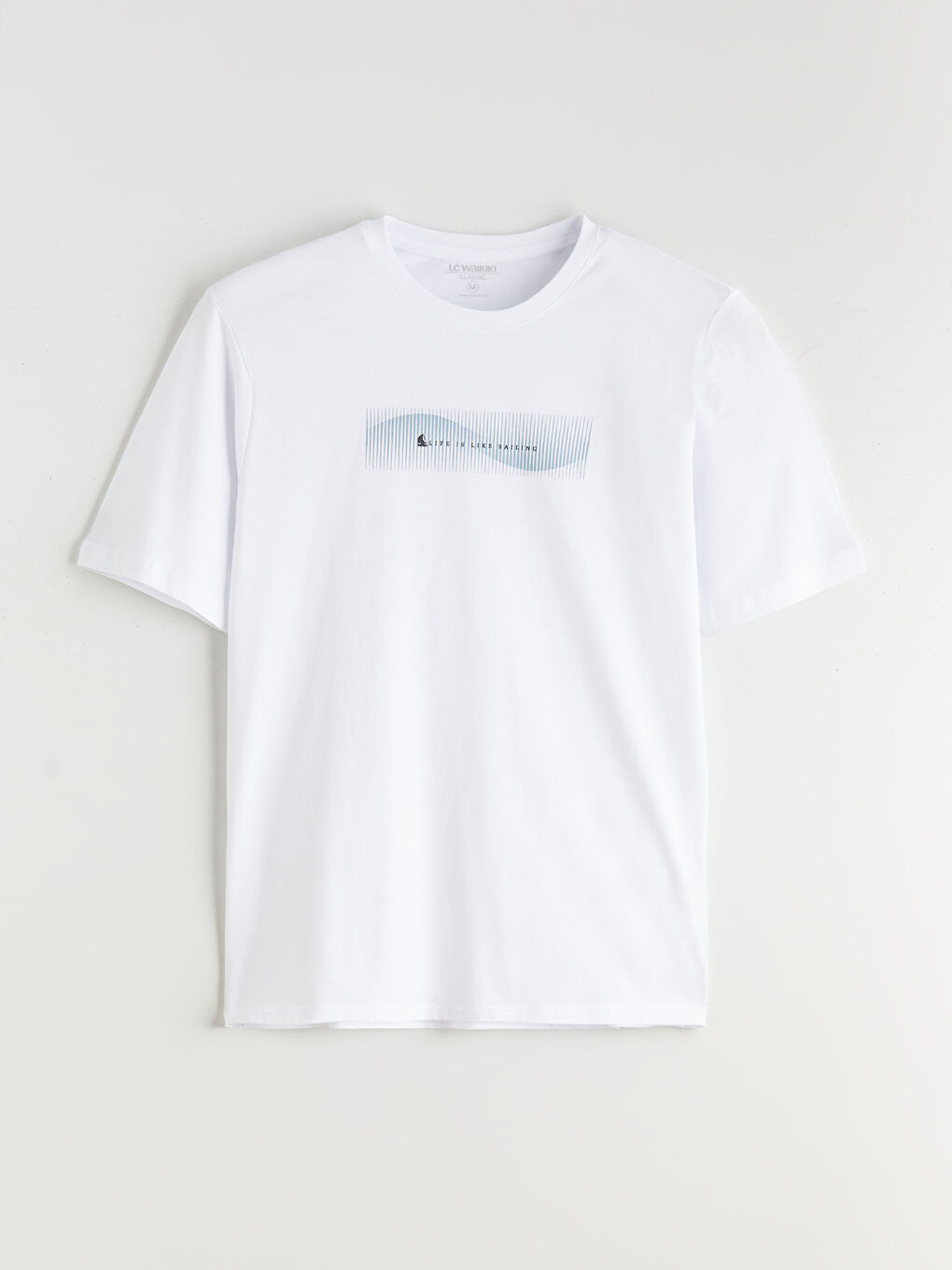 Beyaz Bisiklet Yaka Baskılı Penye Erkek Tişört-3