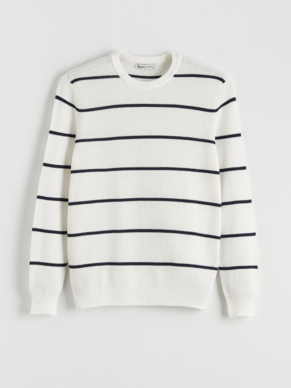 Ekru Bisiklet Yaka Çizgili Erkek Kazak-4