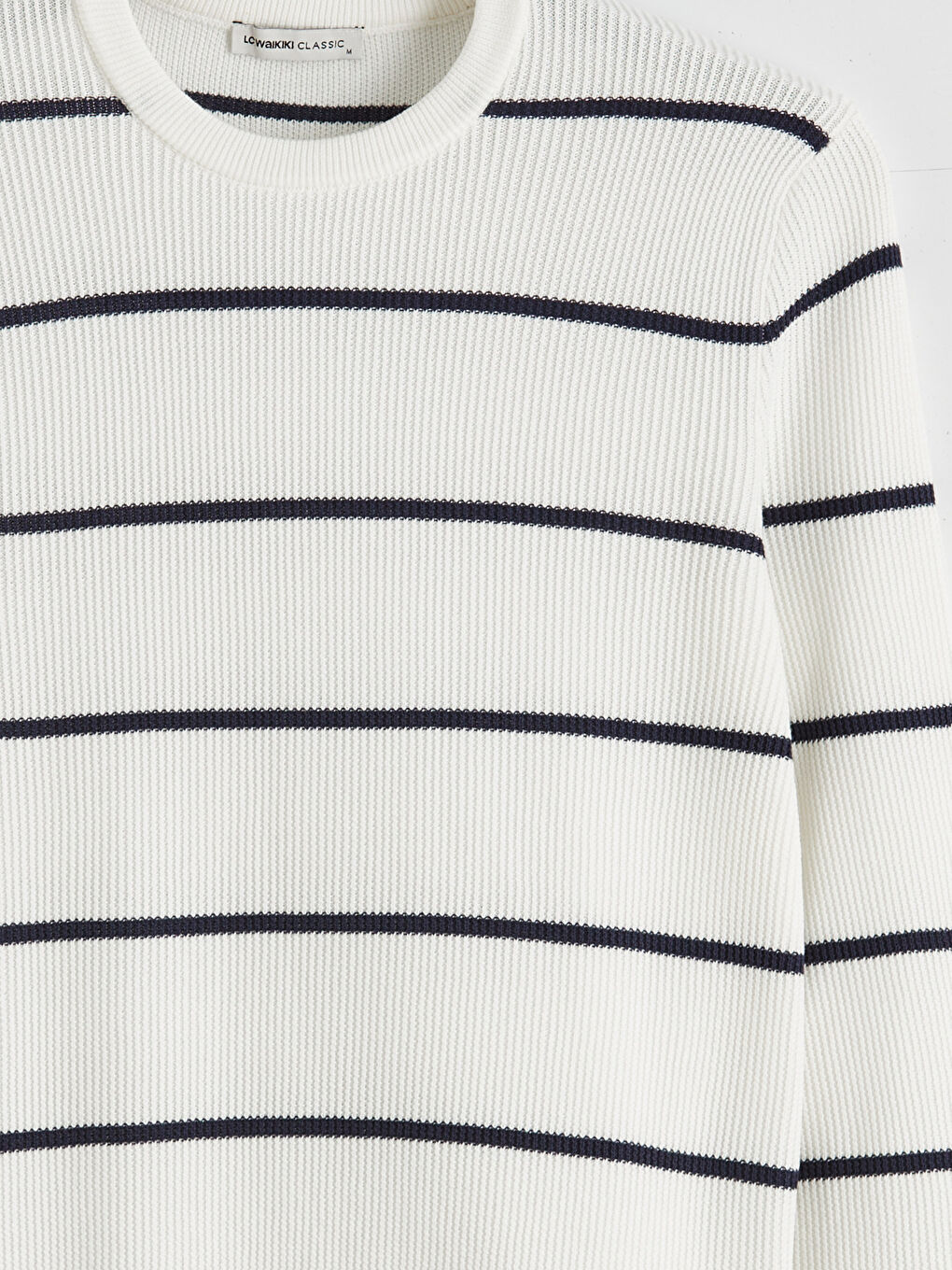 Ekru Bisiklet Yaka Çizgili Erkek Kazak-5