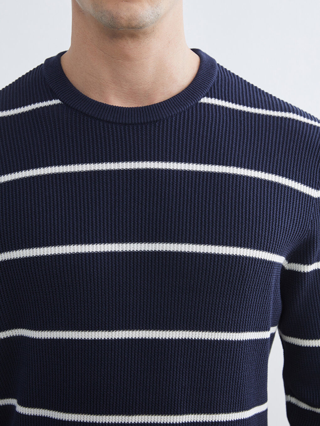 Lacivert Bisiklet Yaka Çizgili Erkek Kazak-2