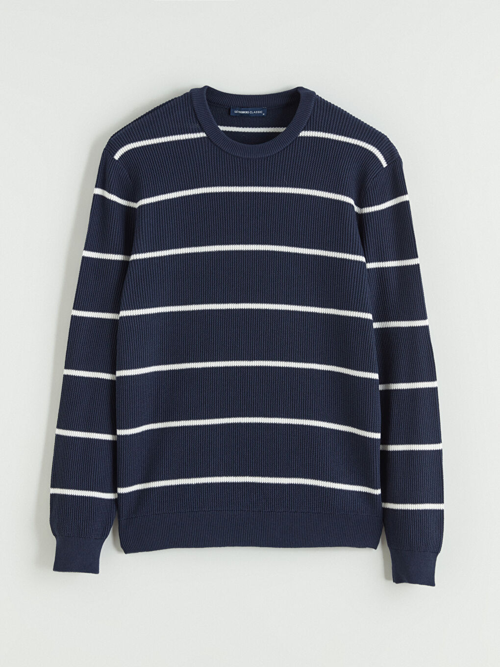 Lacivert Bisiklet Yaka Çizgili Erkek Kazak-4