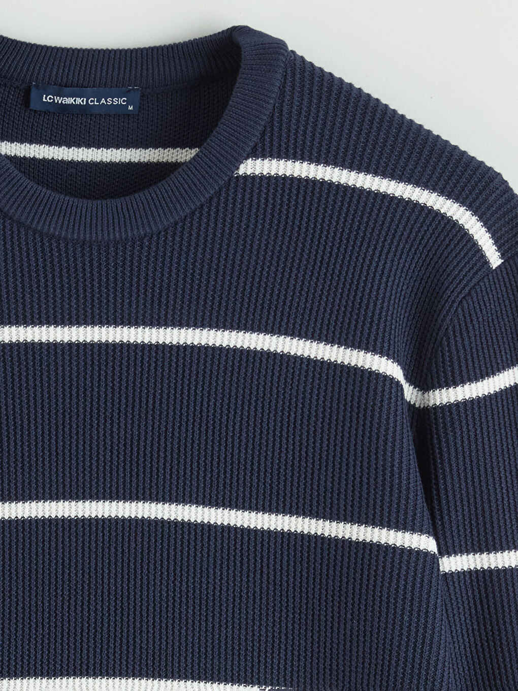 Lacivert Bisiklet Yaka Çizgili Erkek Kazak-5