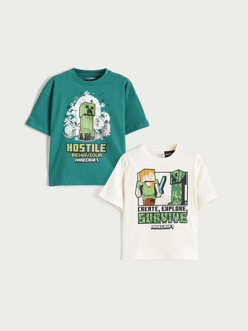 Bej Minecraft Baskılı Erkek Bebek Tişört 2'li