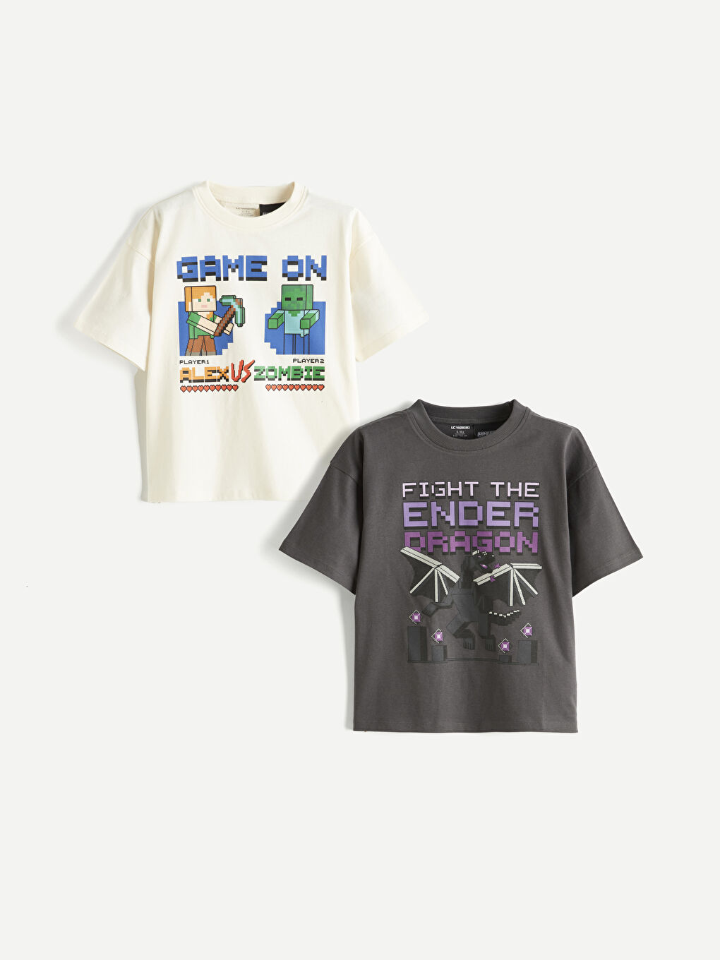 Bej Erkek Çocuk Minecraft Baskılı Tişört 2'li