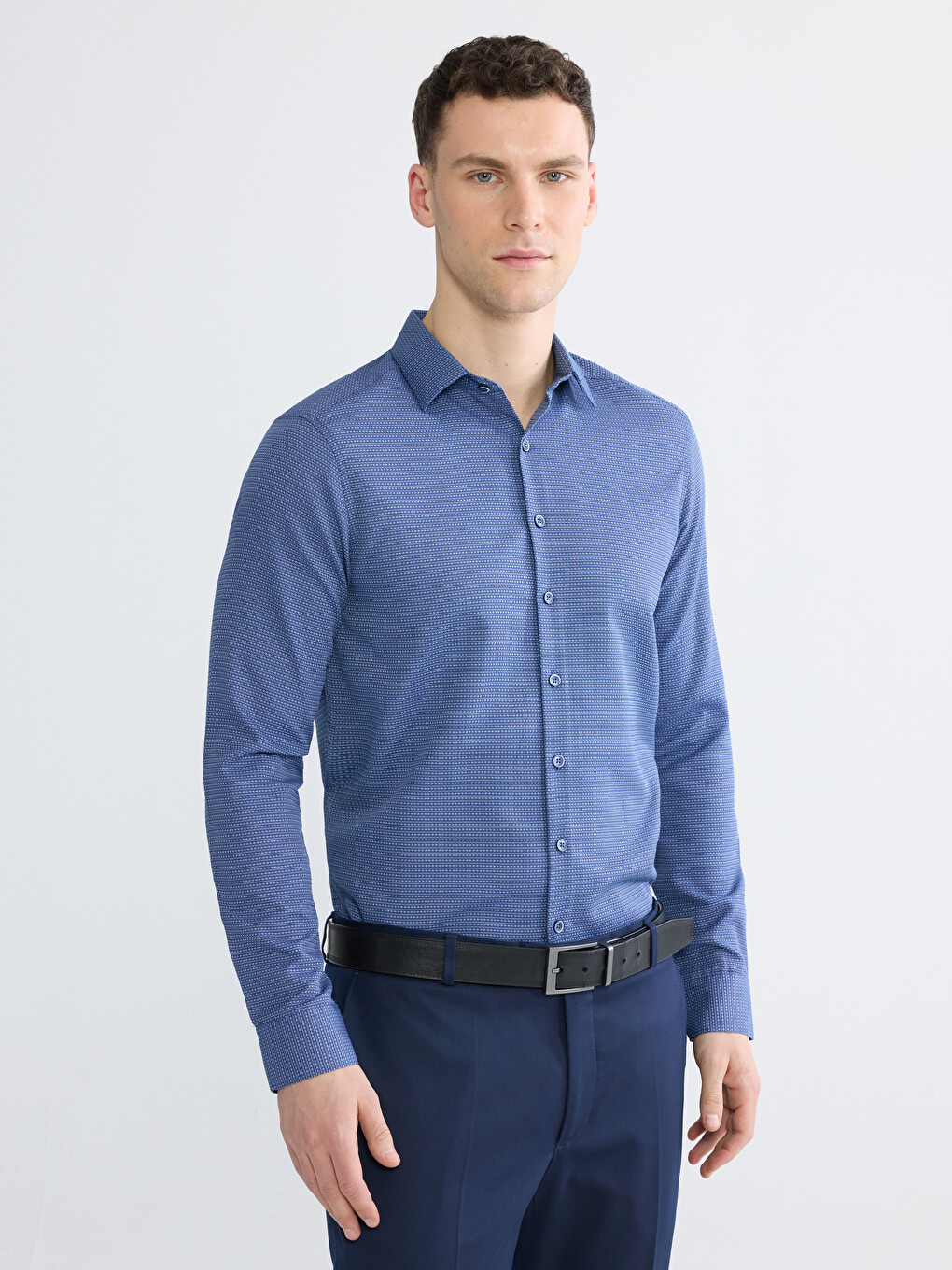 Slim Fit Long Sleeve Dobby Men's Shirt