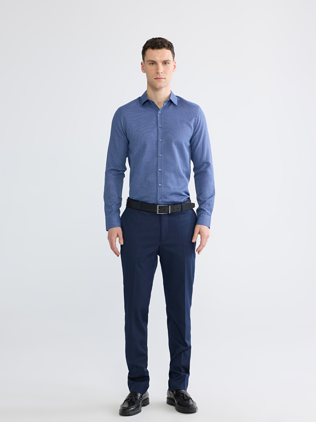 Slim Fit Long Sleeve Dobby Men's Shirt-1