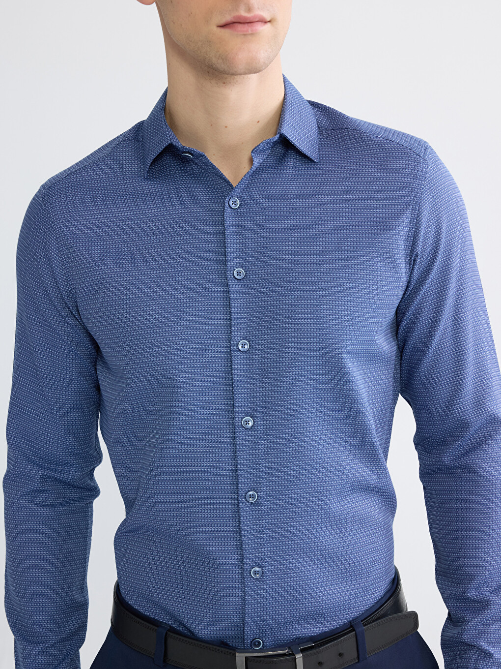 Slim Fit Long Sleeve Dobby Men's Shirt-2