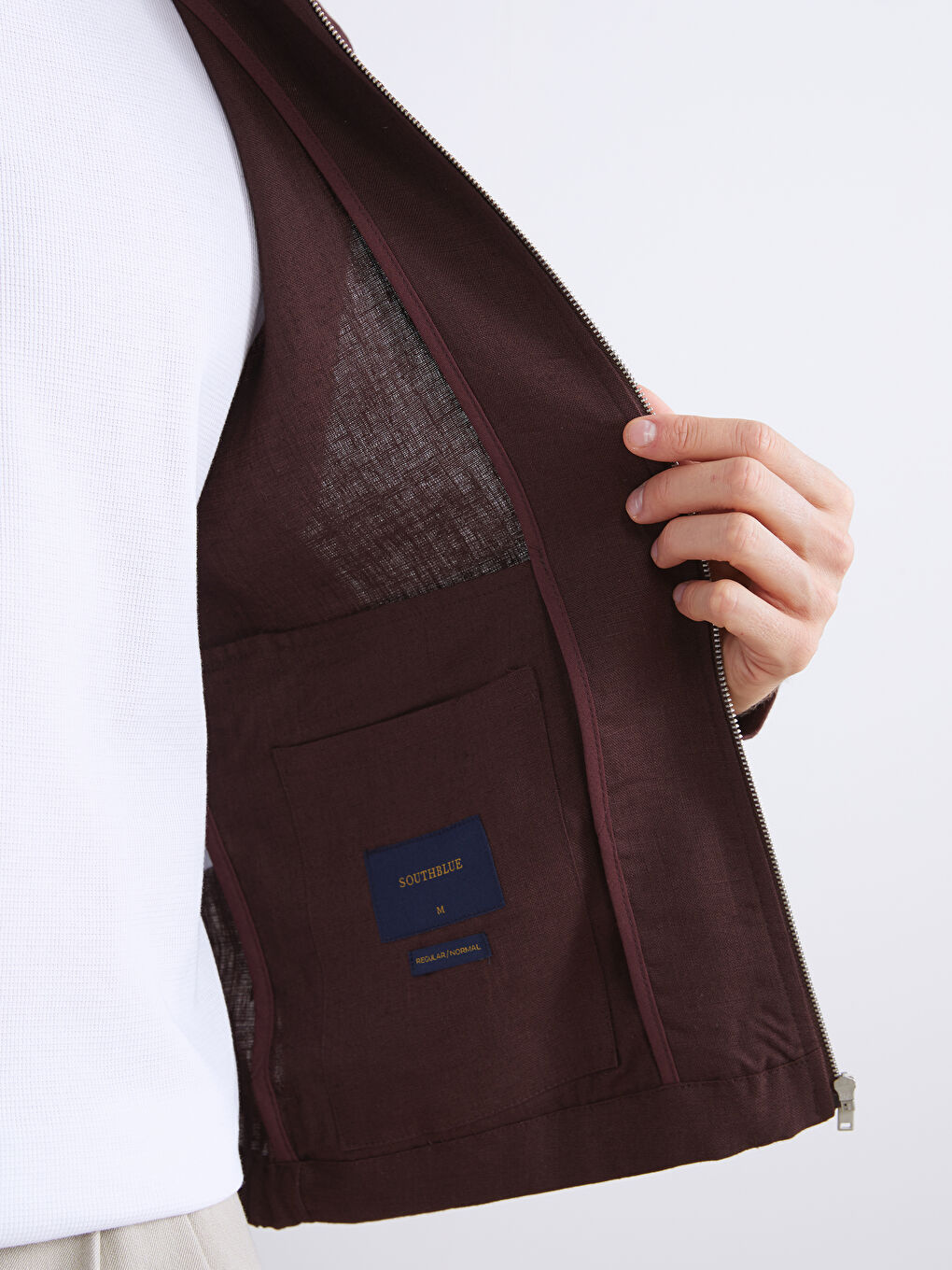 Kahverengi Gömlek Yaka %100 Keten Erkek Ceket-6