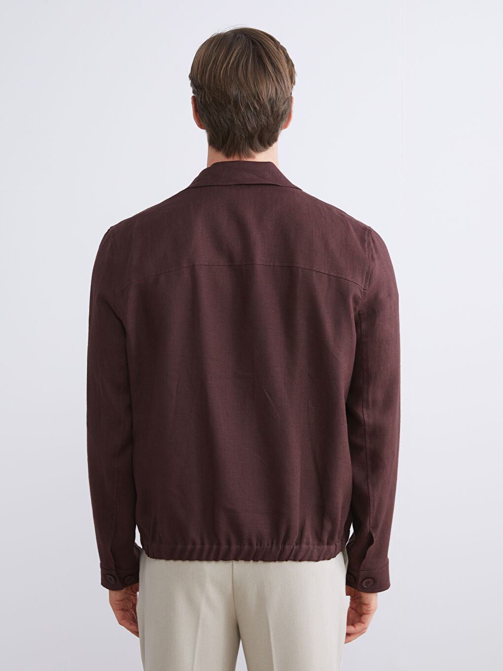 Kahverengi Gömlek Yaka %100 Keten Erkek Ceket-7