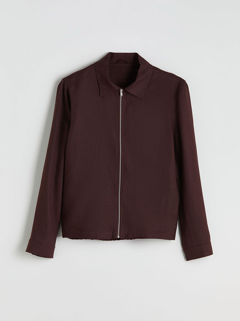 Kahverengi Gömlek Yaka %100 Keten Erkek Ceket-8