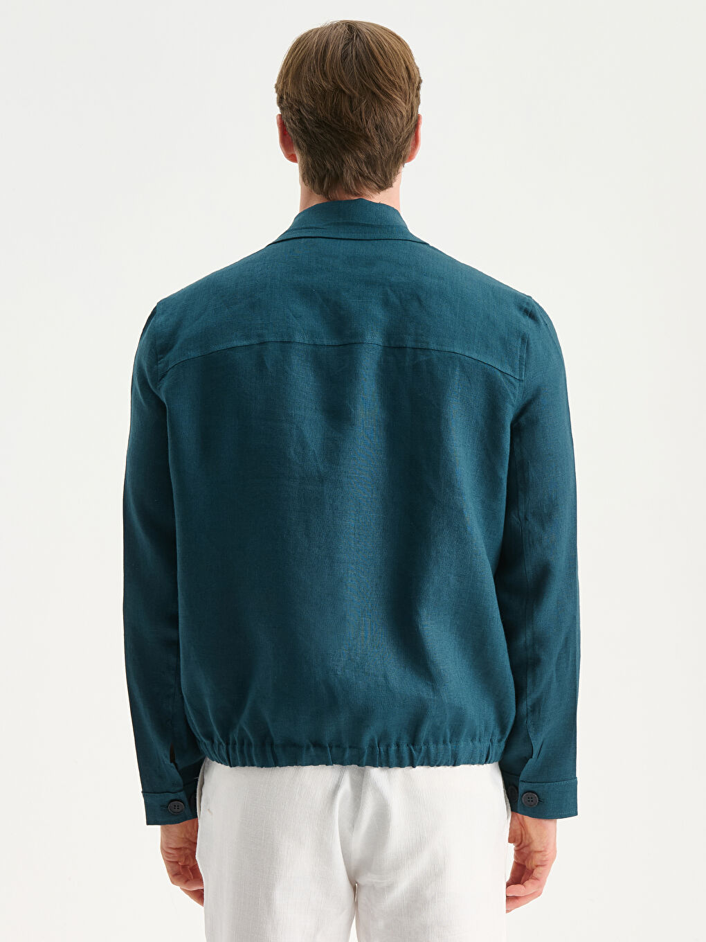 Petrol Gömlek Yaka %100 Keten Erkek Ceket-3