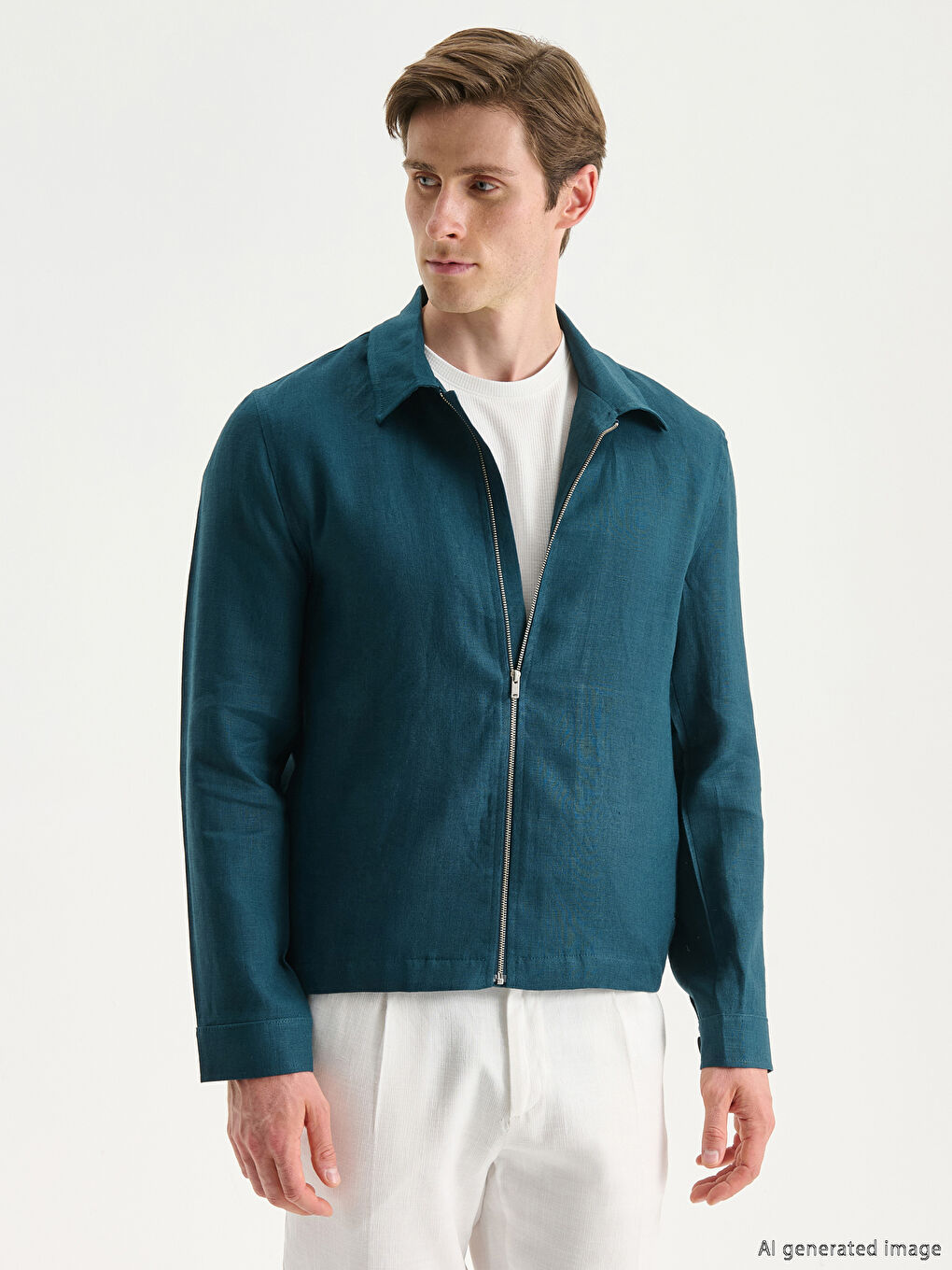 Shirt Collar 100% Linen Men's Jacket-1
