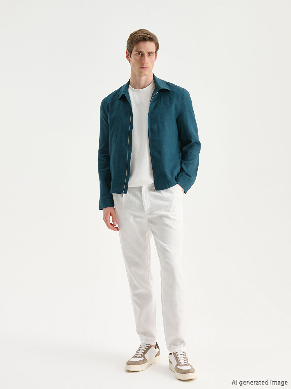 Shirt Collar 100% Linen Men's Jacket-4
