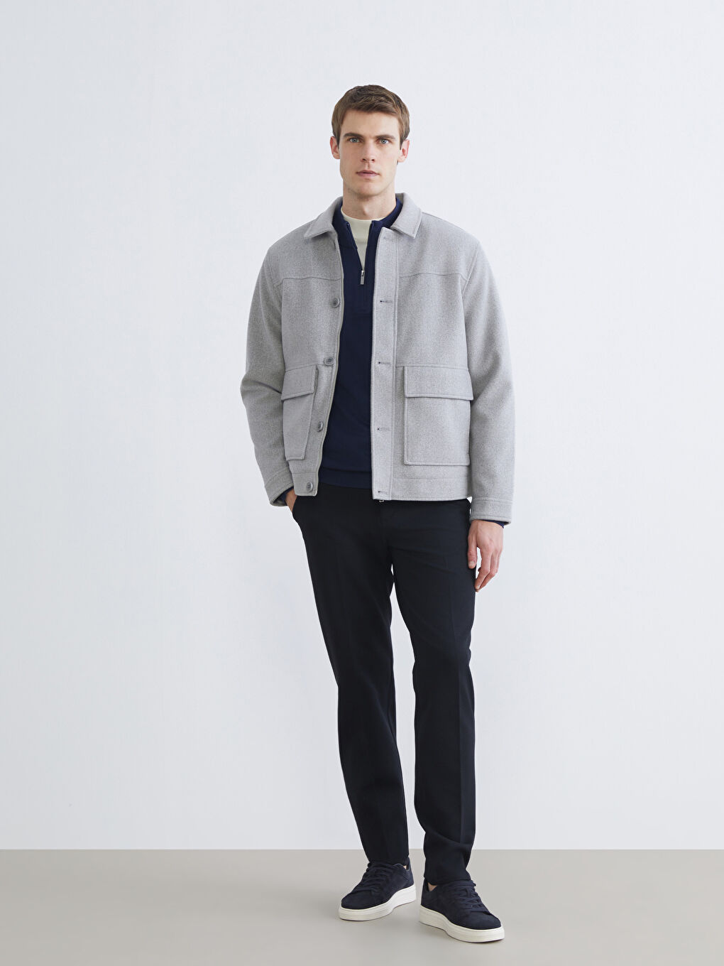 Gri Standart Kalıp Erkek Kaşe Mont-1