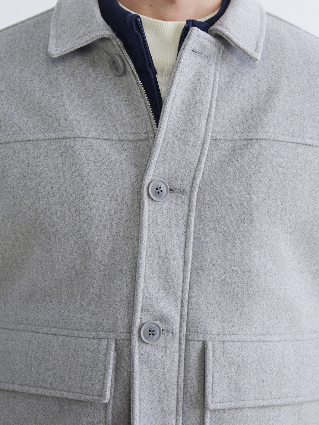 Gri Standart Kalıp Erkek Kaşe Mont-2