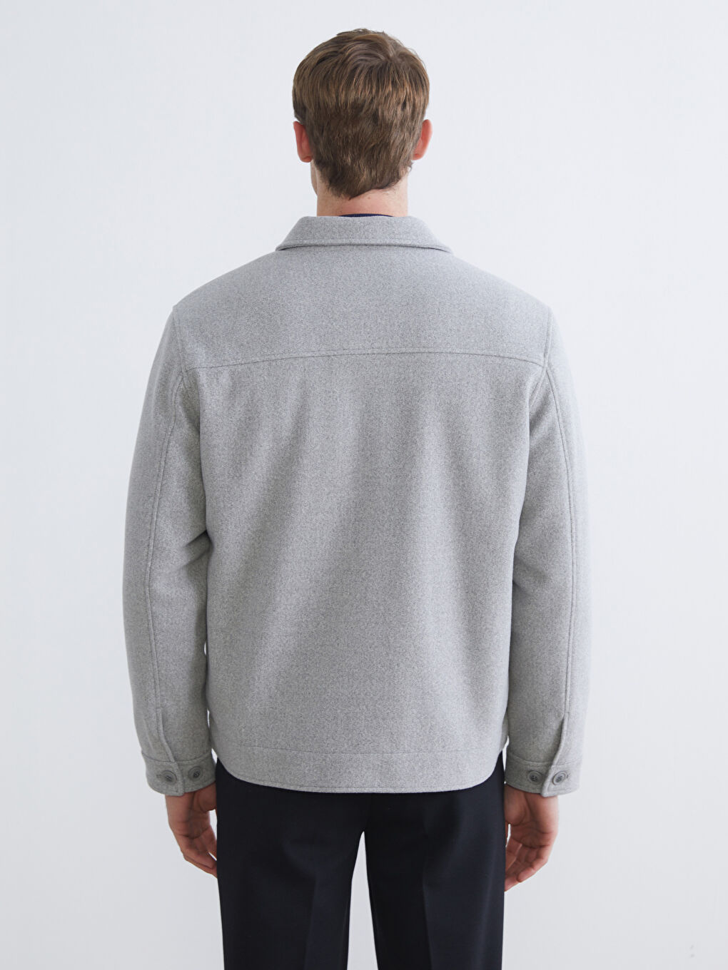 Gri Standart Kalıp Erkek Kaşe Mont-4