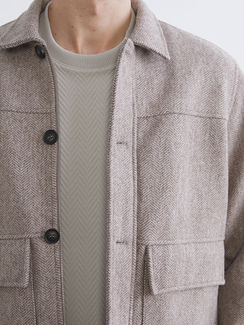Bej Standart Kalıp Erkek Kaşe Mont-2
