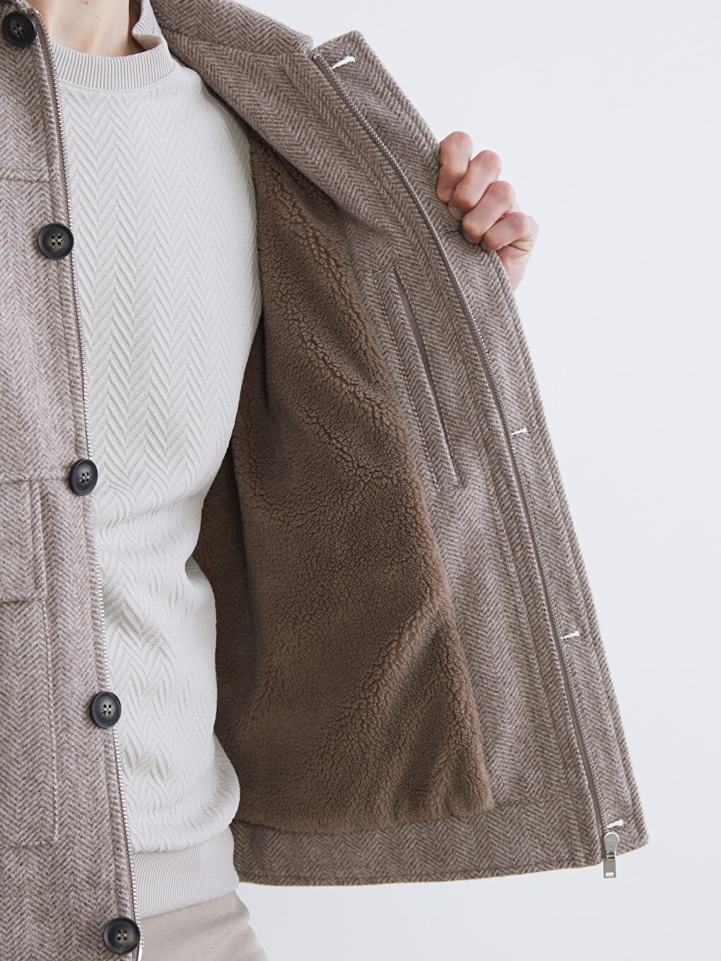 Bej Standart Kalıp Erkek Kaşe Mont-3