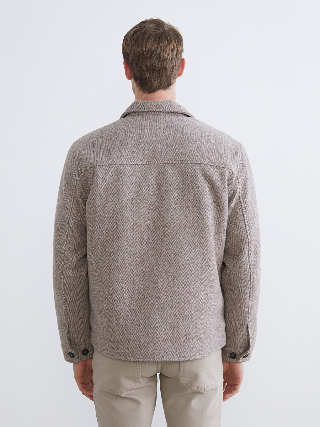 Bej Standart Kalıp Erkek Kaşe Mont-4