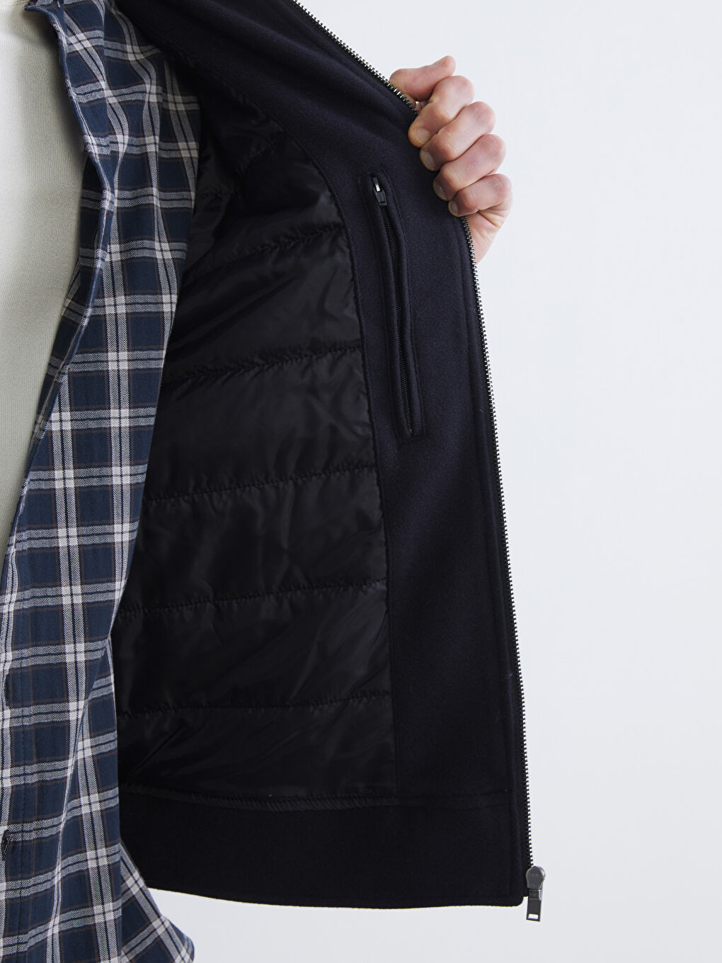 Lacivert Standart Kalıp Gömlek Yaka Erkek Kaşe Mont-3