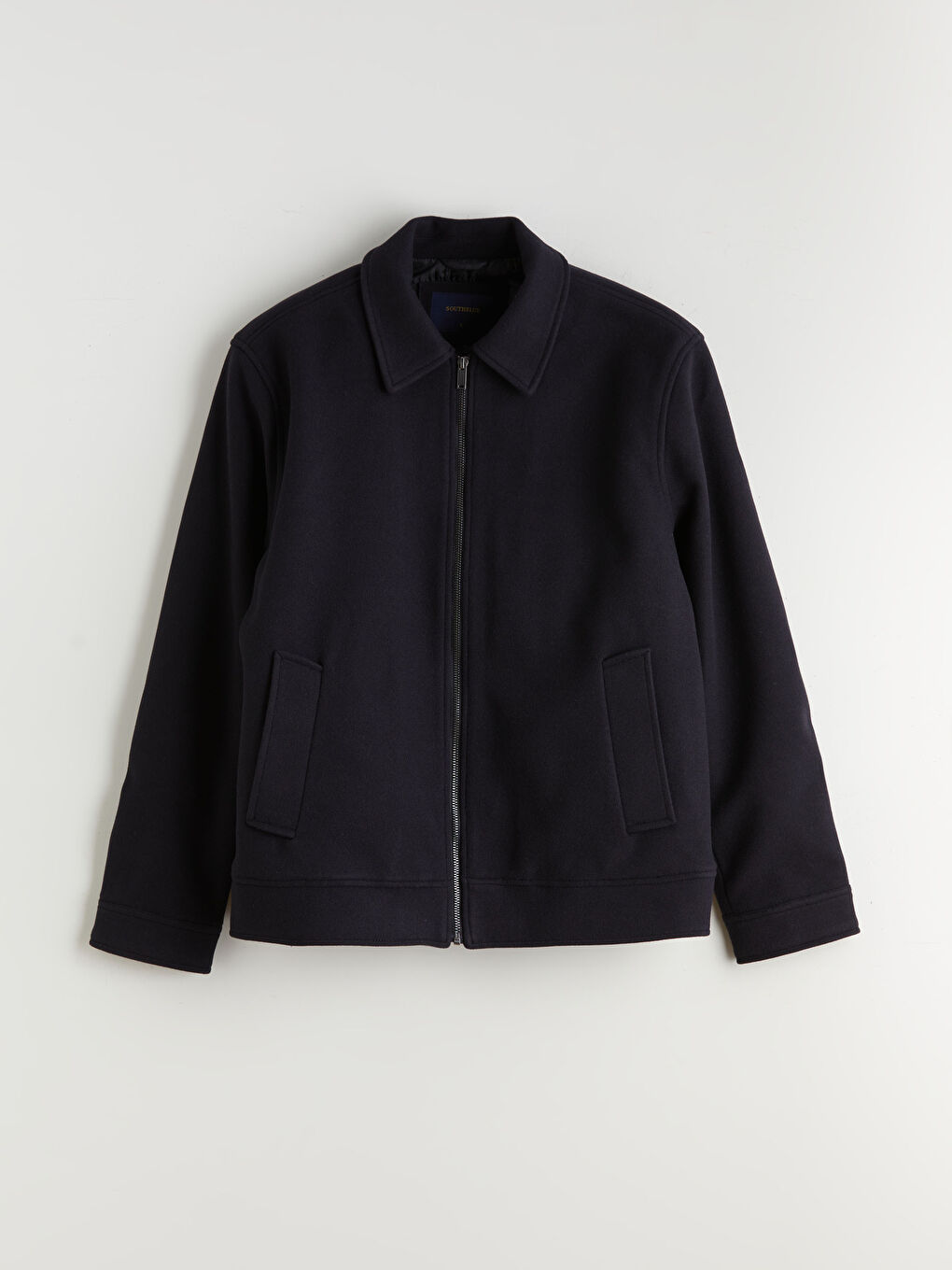 Lacivert Standart Kalıp Gömlek Yaka Erkek Kaşe Mont-5