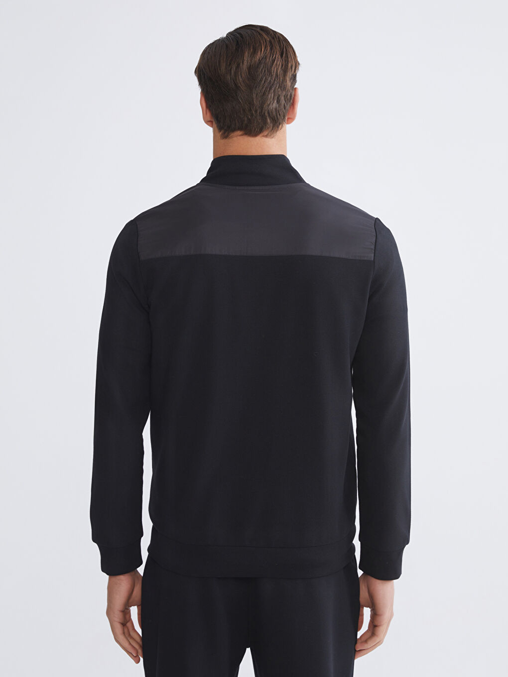 Siyah Dik Yaka Erkek Fermuarlı Sweatshirt-3