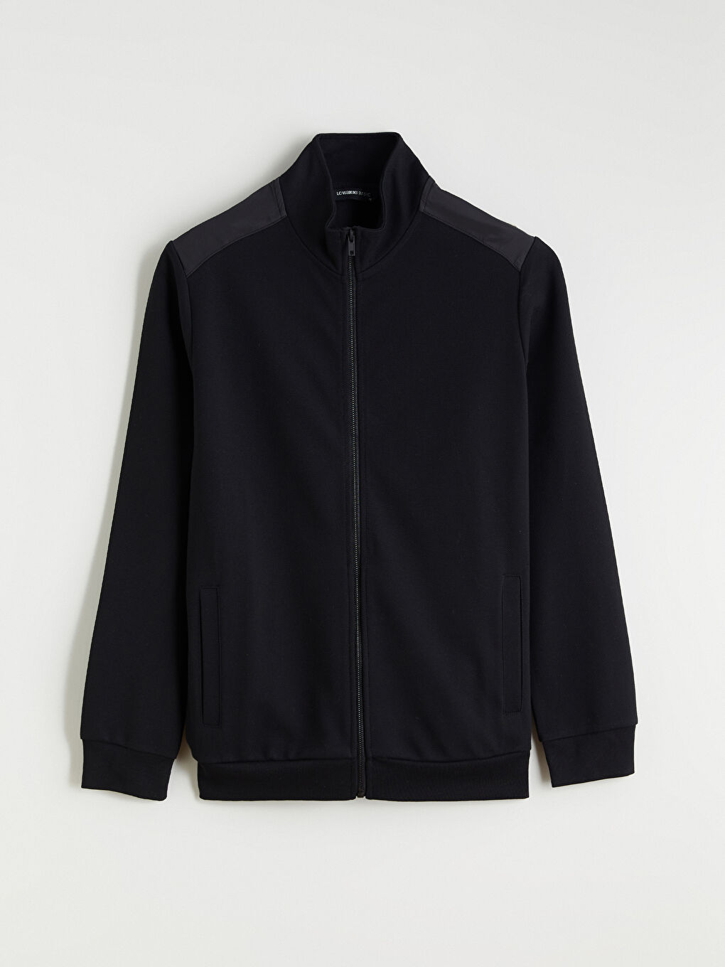 Siyah Dik Yaka Erkek Fermuarlı Sweatshirt-4