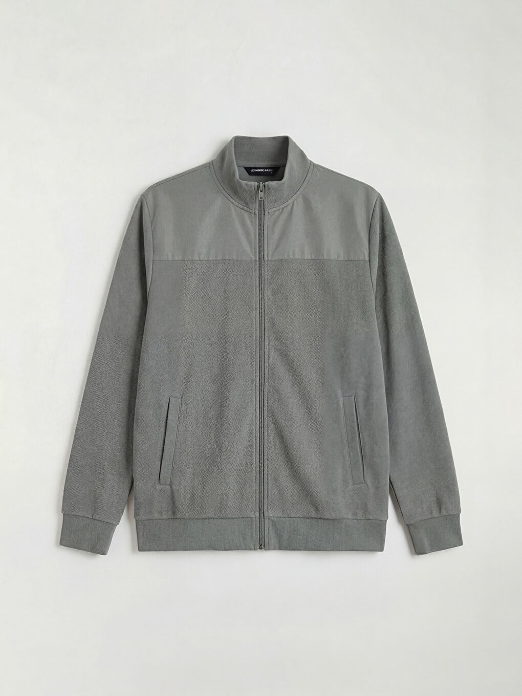 Haki Dik Yaka Erkek Fermuarlı Sweatshirt-5