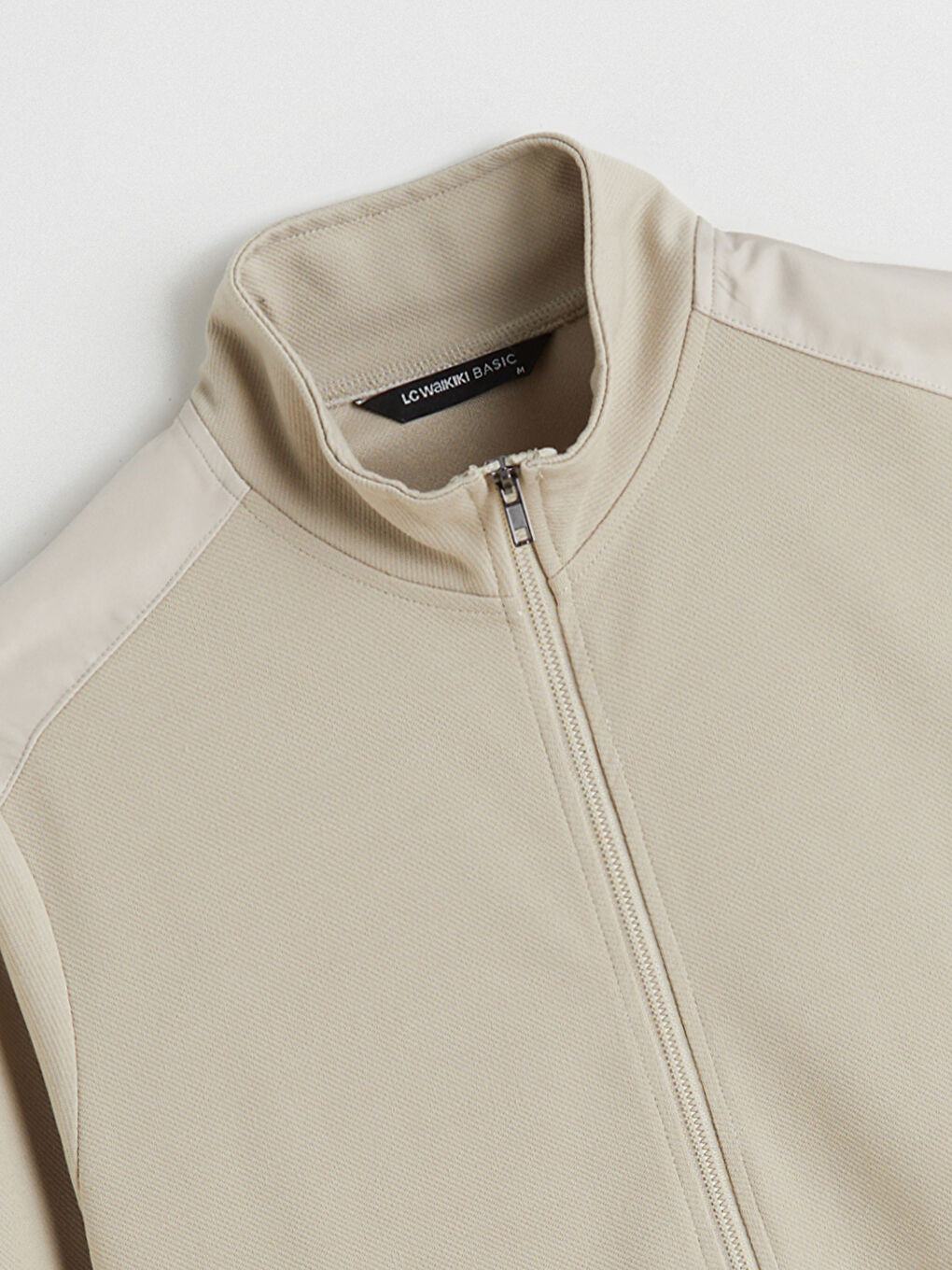 Bej Dik Yaka Erkek Fermuarlı Sweatshirt-7