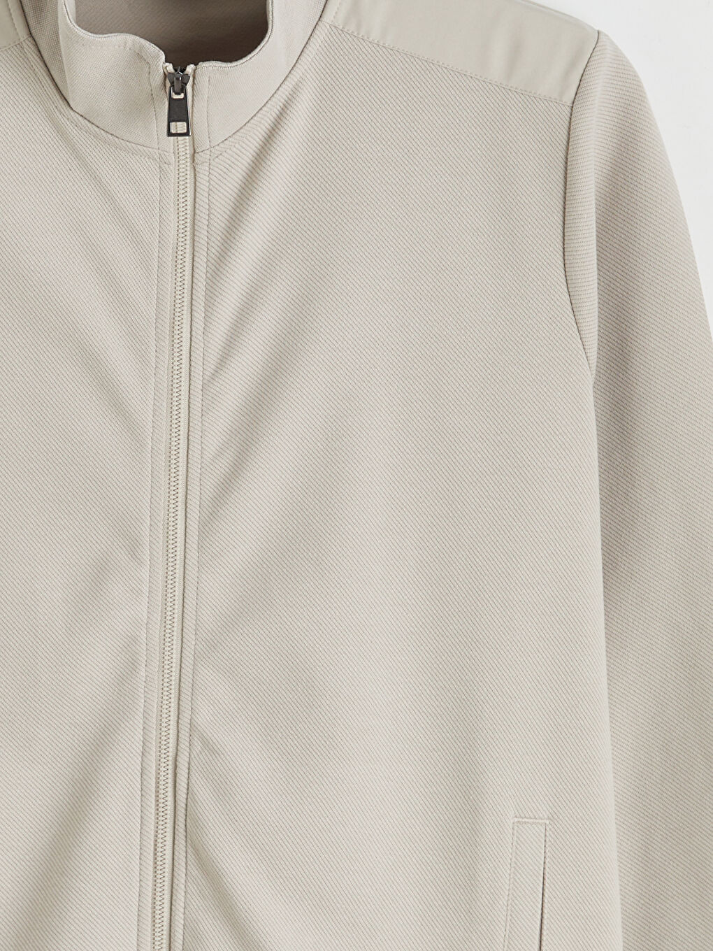 Bej Dik Yaka Erkek Fermuarlı Sweatshirt-6