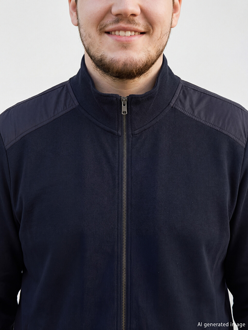 Lacivert Dik Yaka Erkek Fermuarlı Sweatshirt-2