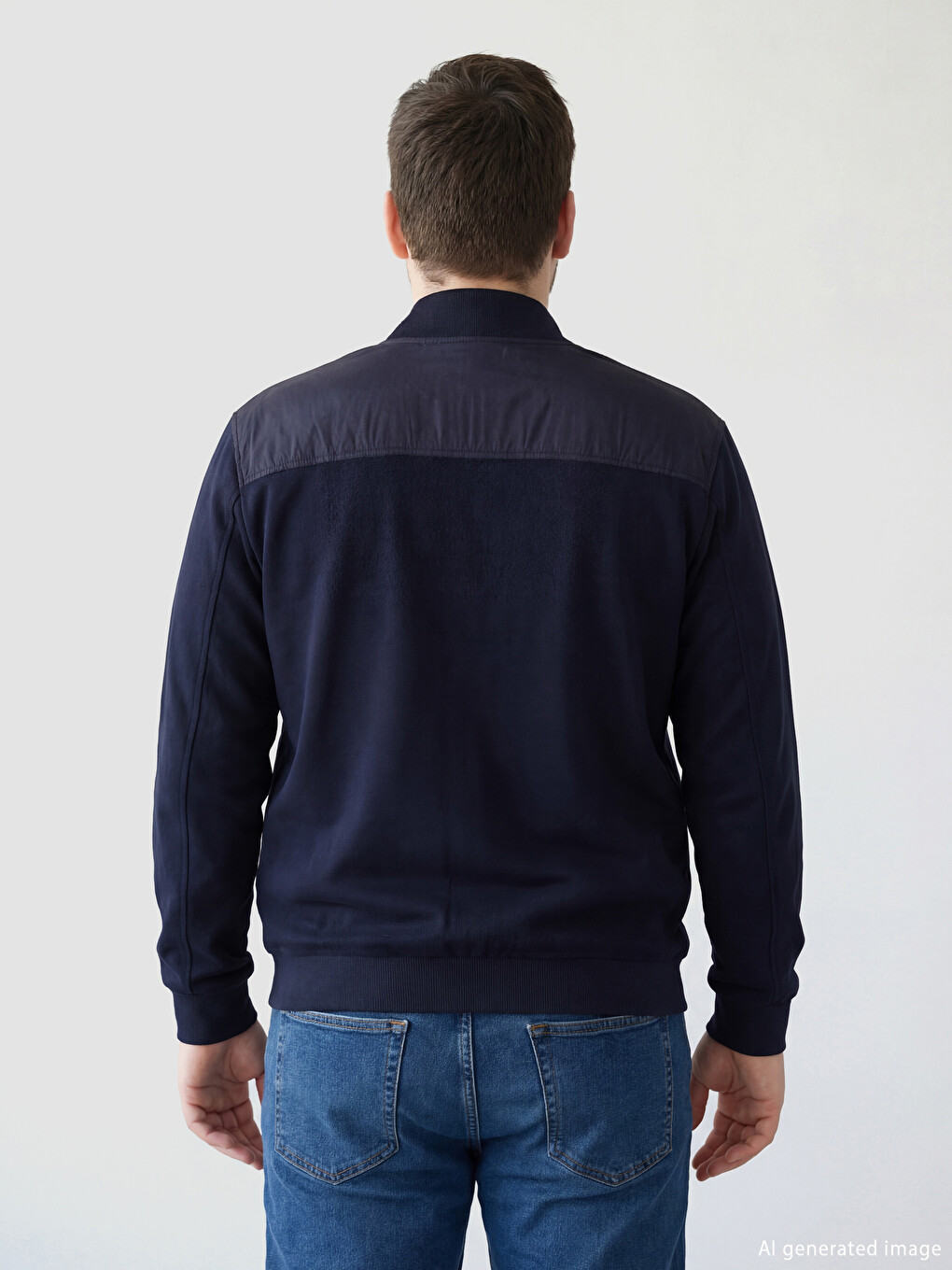 Lacivert Dik Yaka Erkek Fermuarlı Sweatshirt-3