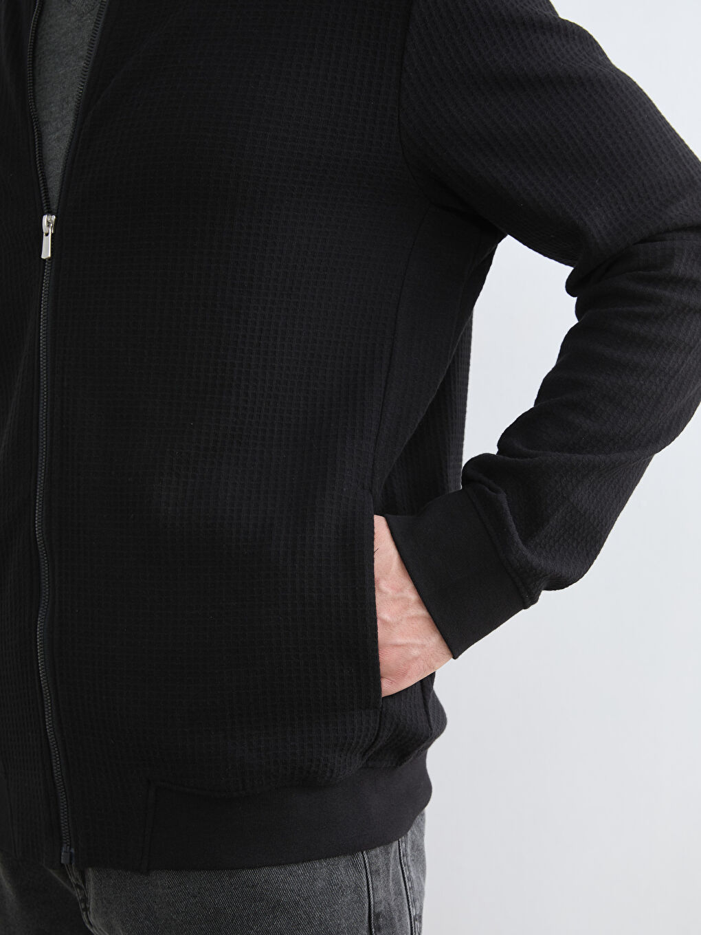 Siyah Kolej Yaka Erkek Fermuarlı Sweatshirt-2