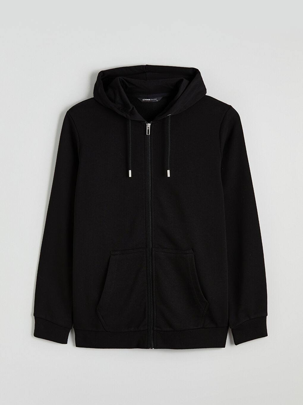 Siyah Standart Kalıp Kapüşonlu Erkek Fermuarlı Sweatshirt-4