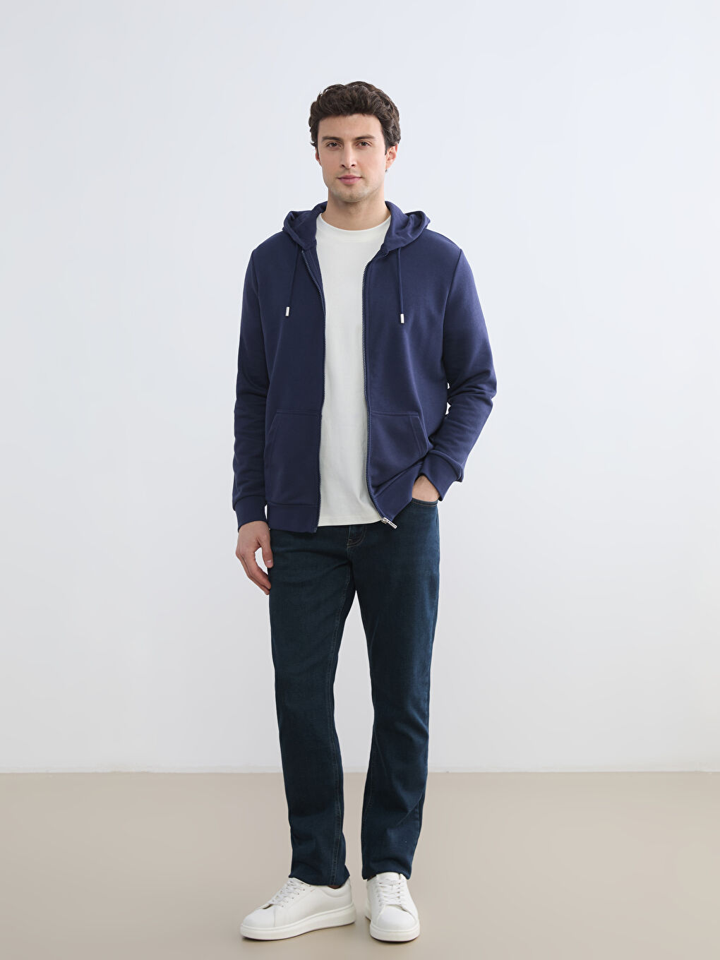 رجال سويت شيرت بسحاب بقبّ ذو طابع عادي-1