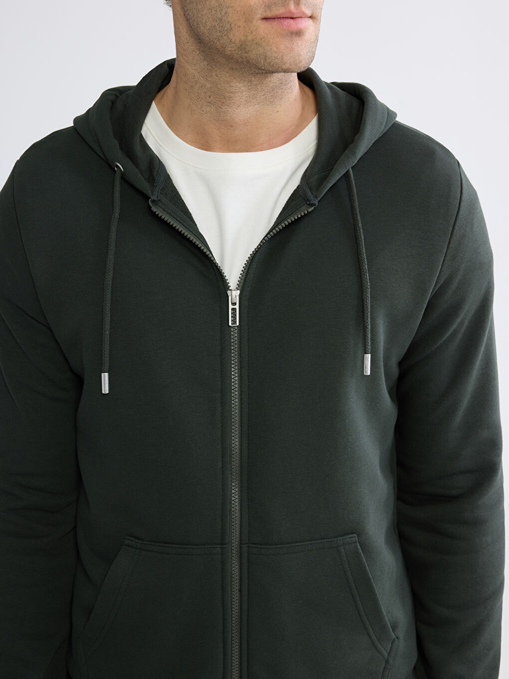 Yeşil Standart Kalıp Kapüşonlu Erkek Fermuarlı Sweatshirt-2