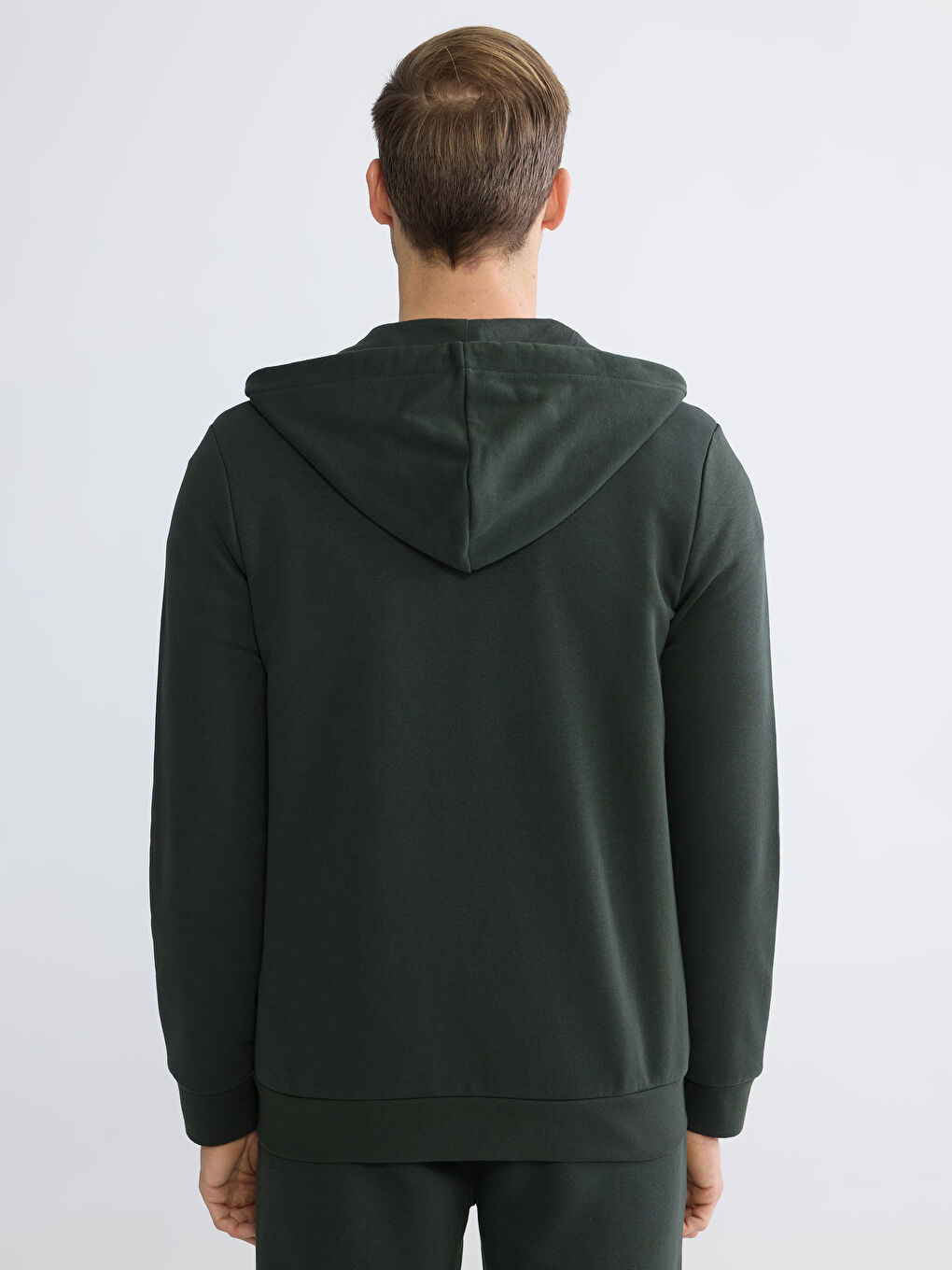 Yeşil Standart Kalıp Kapüşonlu Erkek Fermuarlı Sweatshirt-3