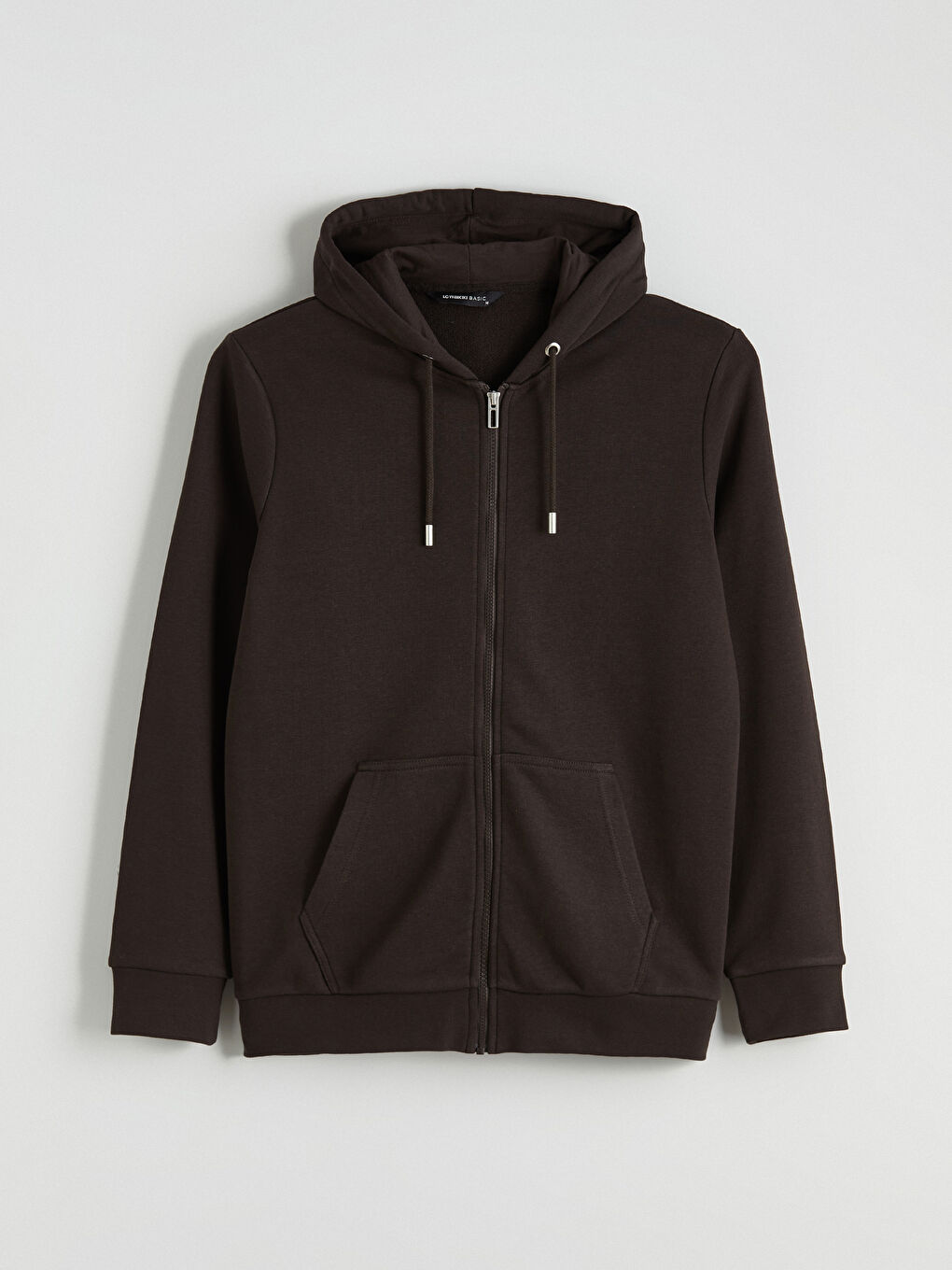 Kahverengi Standart Kalıp Kapüşonlu Erkek Fermuarlı Sweatshirt
