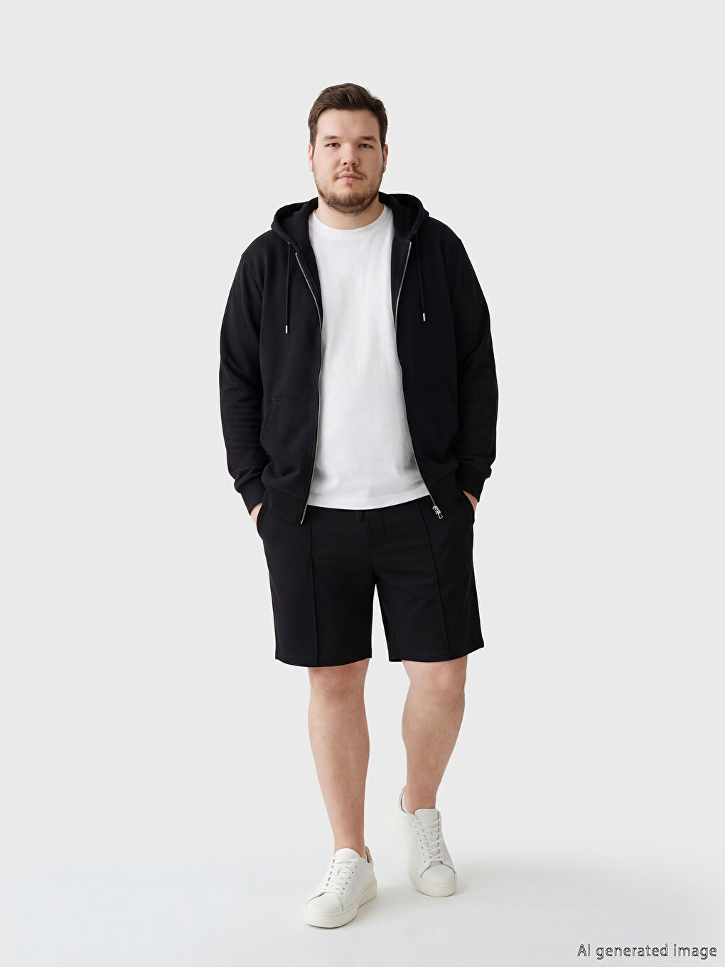 Siyah Standart Kalıp Kapüşonlu Erkek Fermuarlı Sweatshirt-6