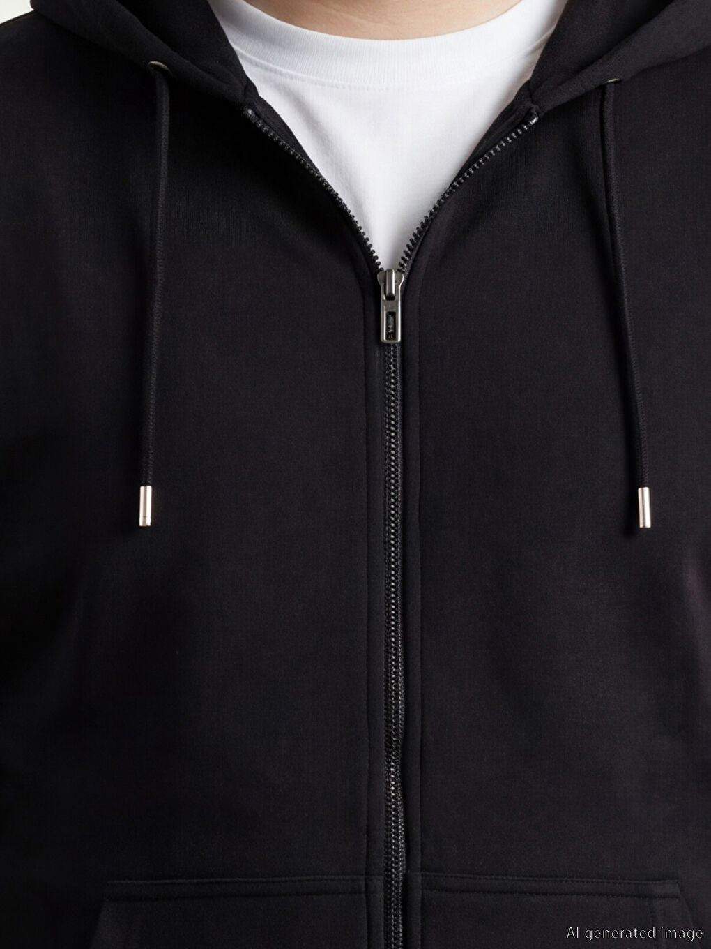 Siyah Standart Kalıp Kapüşonlu Erkek Fermuarlı Sweatshirt-7