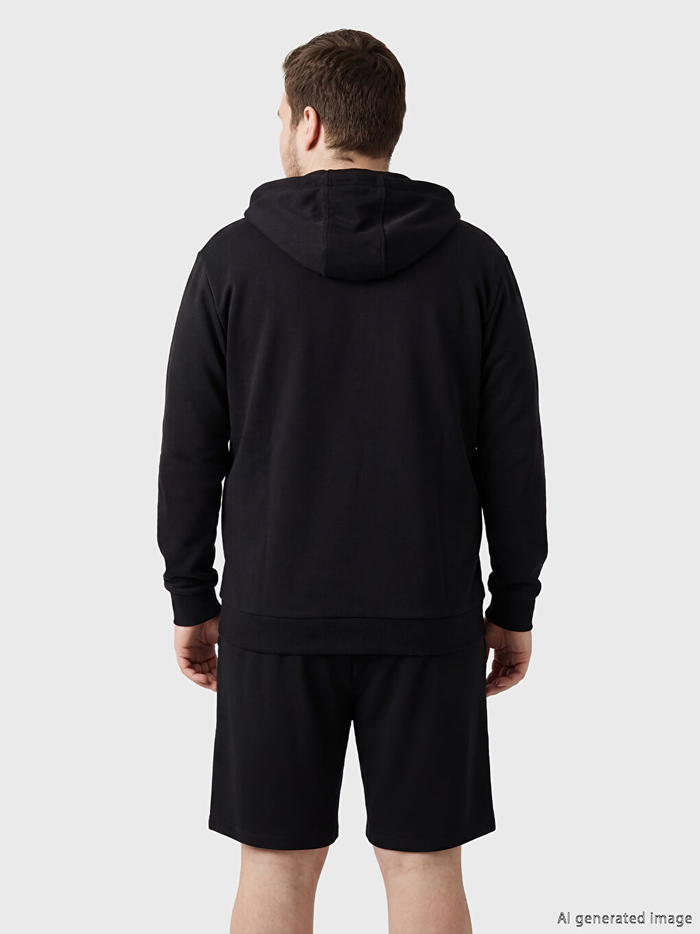 Siyah Standart Kalıp Kapüşonlu Erkek Fermuarlı Sweatshirt-8